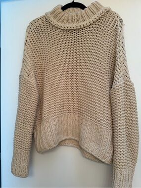 Free People Chunky Knit Turtleneck Sweater in Cream